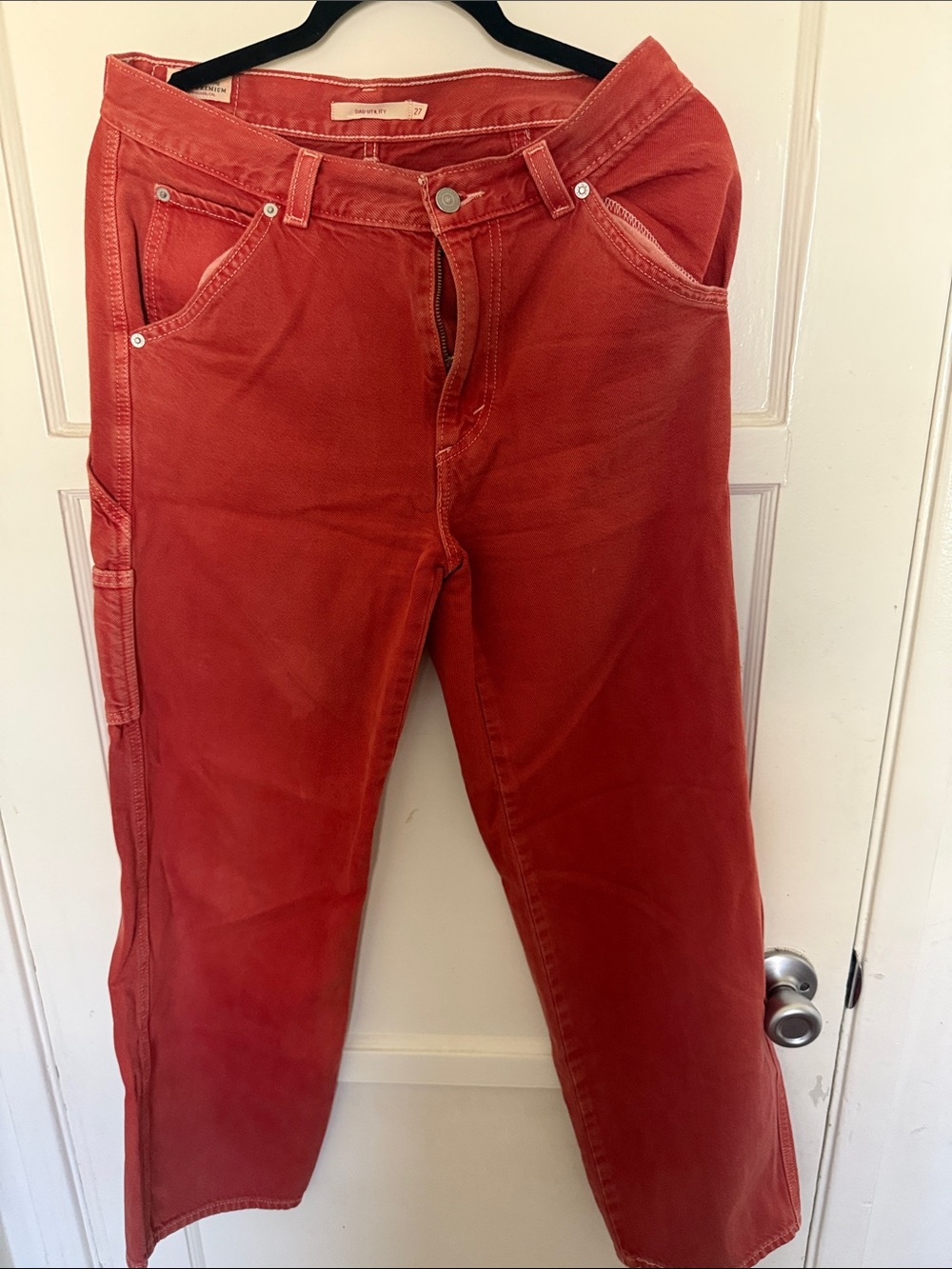 Y2K Levi's Women's Red Straight-Leg Carpenter Jeans